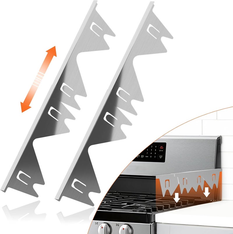 LIFFEE Stainless Steel Stove Gap Covers (2PCS),Stove Gap Filler,Range Trim Kit,Stove Gap Guard for Kitchen Oven Between Stovetop and Counter,Easy Clean Heat Resistant,Adjustable Length 13.8'' to 27.5''Silver - Image 1